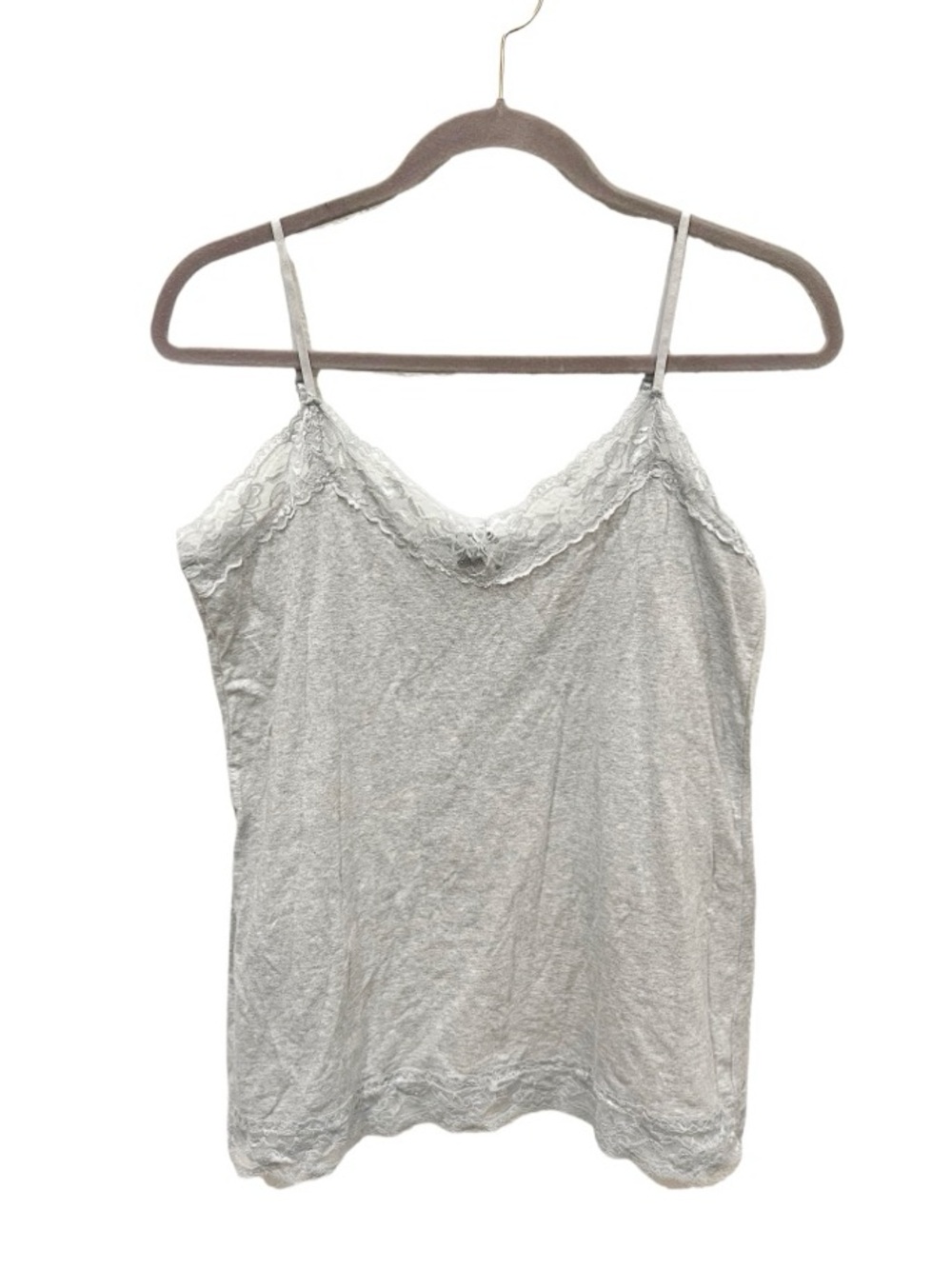 deb Women's Y2K Lace Trim Cami Size 1X Gray Preppy Bias Stretch Everyday 90s